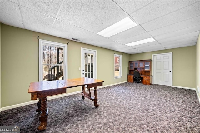 3795 Duckcove Way, Cumming, GA 30041 - carpeted home office with a paneled ceiling, healthy amount of natural light, and baseboards