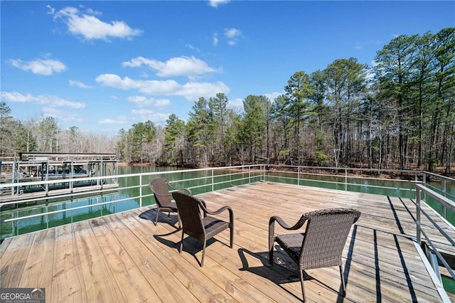 3795 Duckcove Way, Cumming, GA 30041 - wooden terrace featuring a water view and a wooded view