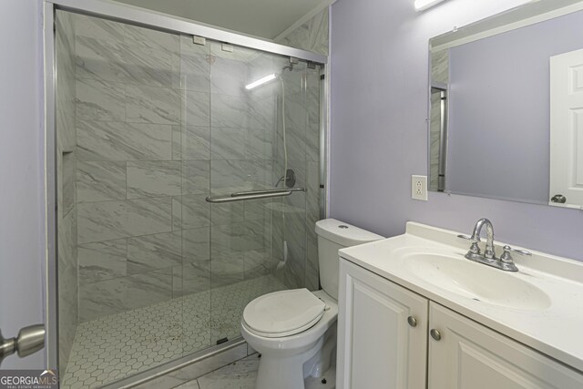 2666 Frontier Trl, Atlanta, GA 30341 - bathroom with a shower stall, marble finish floor, toilet, and vanity