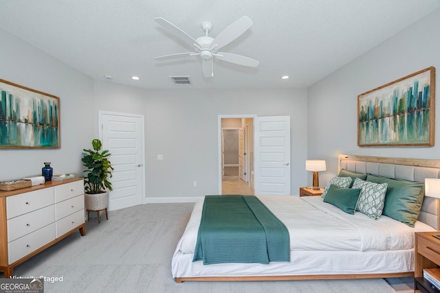 114 Richard Lee Dr, Kingsland, GA 31548 - bedroom featuring recessed lighting, light colored carpet, and ceiling fan