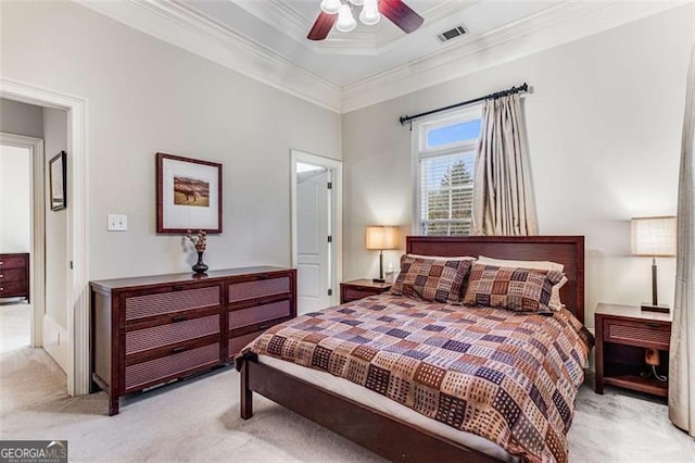 1109 Pine Grove Ave, Brookhaven, GA 30319 - bedroom featuring light colored carpet, crown molding, and ceiling fan