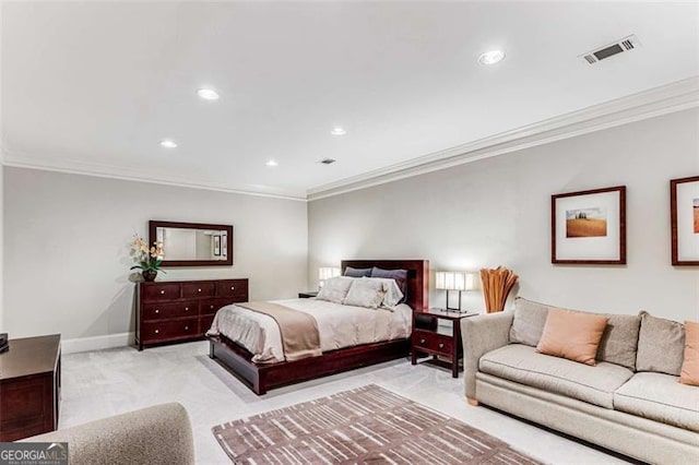 1109 Pine Grove Ave, Brookhaven, GA 30319 - bedroom with light colored carpet, ornamental molding, and recessed lighting
