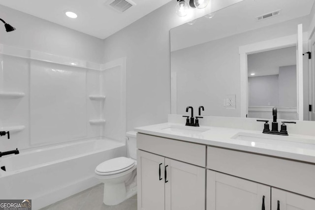 full bath with a sink, visible vents, and toilet