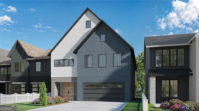 2587 Apple Valley Rd, Brookhaven, GA 30319 - modern farmhouse style home featuring a garage, driveway, and board and batten siding