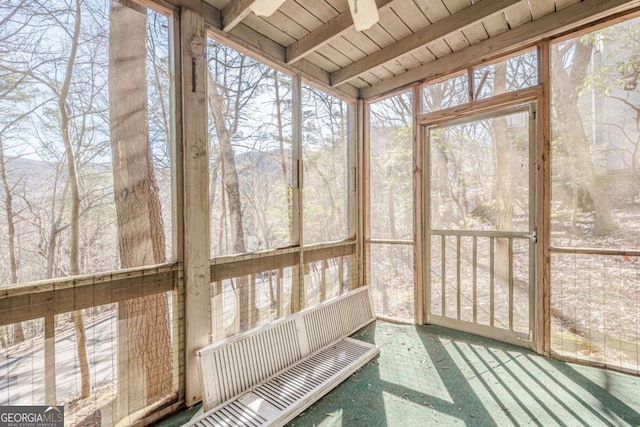 200 Villa Rd Unit 103, Jasper, GA 30143 - unfurnished sunroom featuring ceiling fan, healthy amount of natural light, and beam ceiling