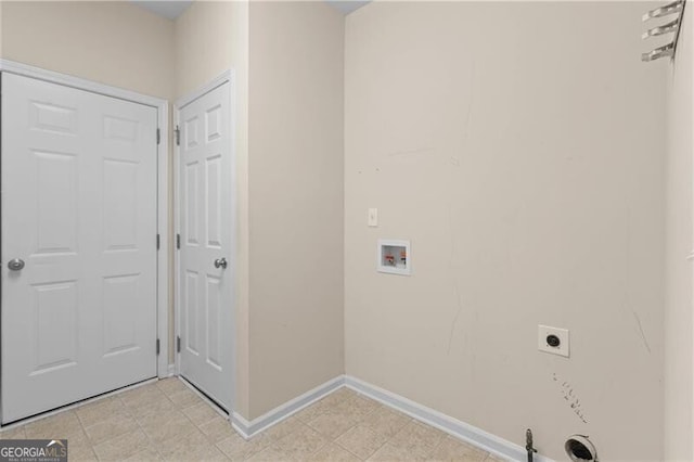 washroom with laundry area, light tile patterned floors, electric dryer hookup, washer hookup, and baseboards