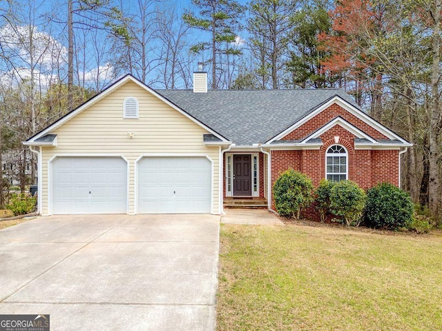 57 Sorghum Ct, Dallas, GA 30157 - single story home featuring a chimney, a garage, concrete driveway, a front yard, and roof with shingles
