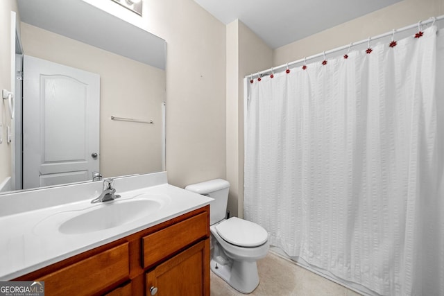 57 Sorghum Ct, Dallas, GA 30157 - bathroom with toilet, vanity, tile patterned flooring, and curtained shower