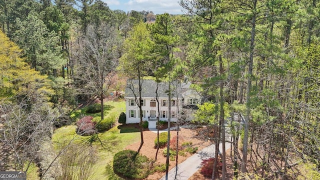 bird's eye view with a view of trees
