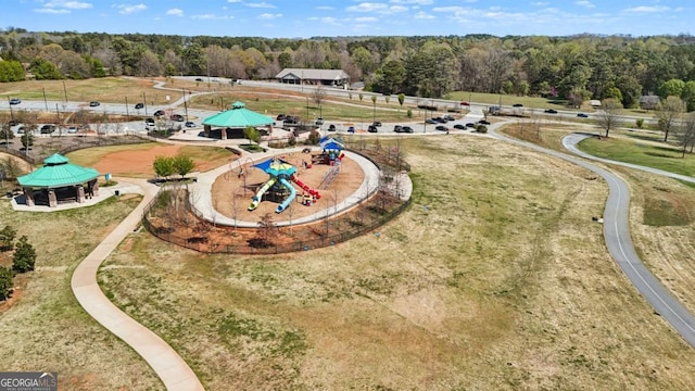 bird's eye view with a forest view