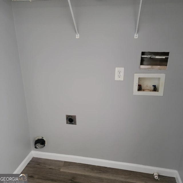 laundry room with washer hookup, baseboards, electric dryer hookup, laundry area, and wood finished floors