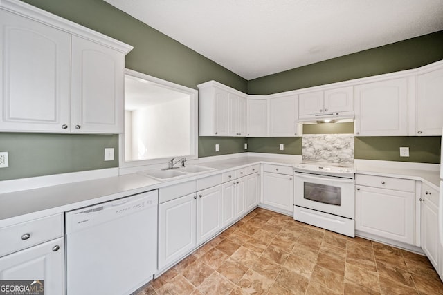 258 Venture Path, Hiram, GA 30141 - kitchen featuring white appliances, a sink, under cabinet range hood, and white cabinets