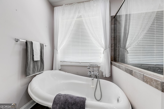 bathroom with a freestanding tub