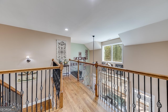 hall featuring recessed lighting and light wood-style floors