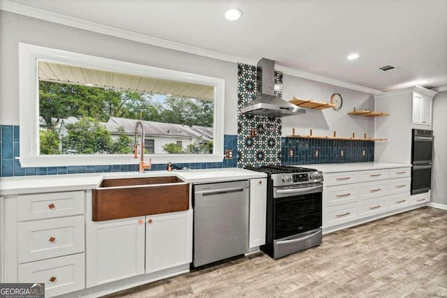 215 Collum St NW, Atlanta, GA 30314 - kitchen with a sink, a wealth of natural light, wall chimney range hood, and stainless steel appliances