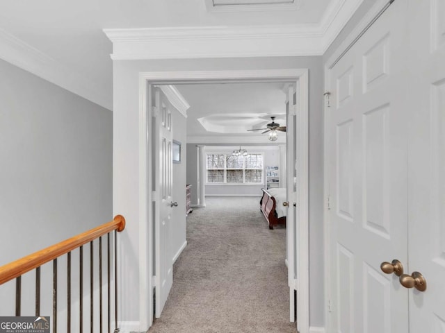 5454 Alanis Pl SE Unit 19, Mableton, GA 30126 - hall with carpet, crown molding, and an upstairs landing