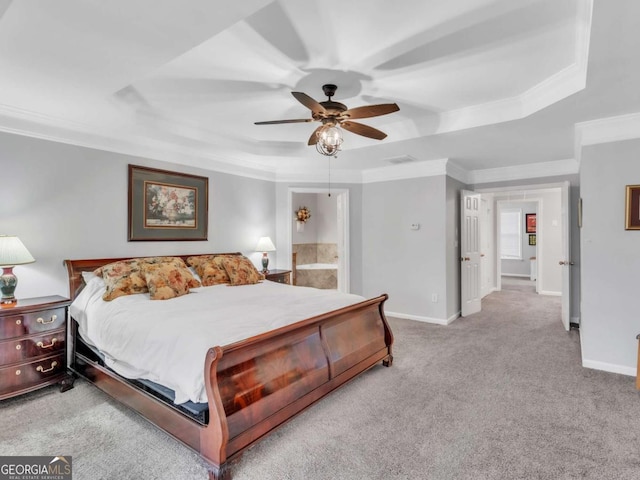 5454 Alanis Pl SE Unit 19, Mableton, GA 30126 - carpeted bedroom featuring a raised ceiling, ornamental molding, and ceiling fan