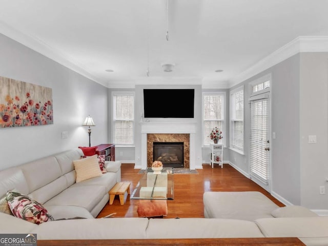 5454 Alanis Pl SE Unit 19, Mableton, GA 30126 - living area with crown molding, wood finished floors, and a high end fireplace