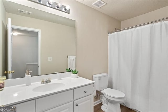 223 Riverstone Commons Cir, Canton, GA 30114 - full bath featuring visible vents, toilet, vanity, and a textured ceiling