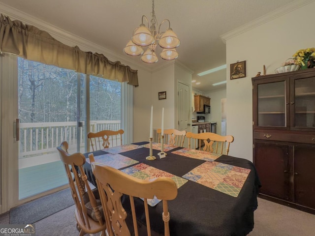 2188 Hi Roc Cir, Conyers, GA 30012 - dining area featuring ornamental molding, a notable chandelier, and light carpet