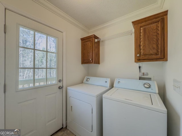 2188 Hi Roc Cir, Conyers, GA 30012 - clothes washing area with cabinet space, separate washer and dryer, crown molding, and a wealth of natural light