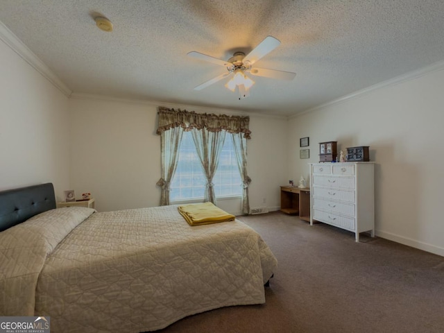 2188 Hi Roc Cir, Conyers, GA 30012 - bedroom featuring a ceiling fan, ornamental molding, carpet, and a textured ceiling