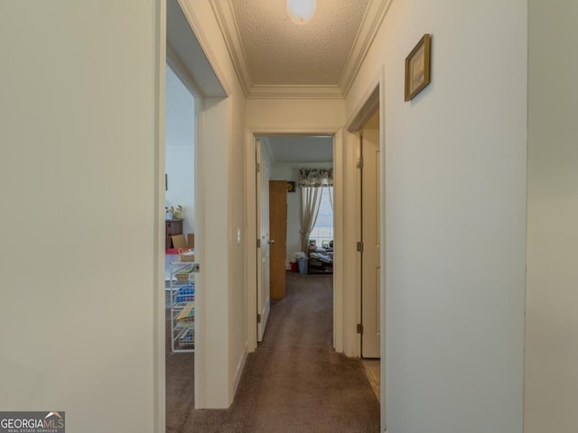 2188 Hi Roc Cir, Conyers, GA 30012 - corridor featuring a textured ceiling, ornamental molding, and carpet