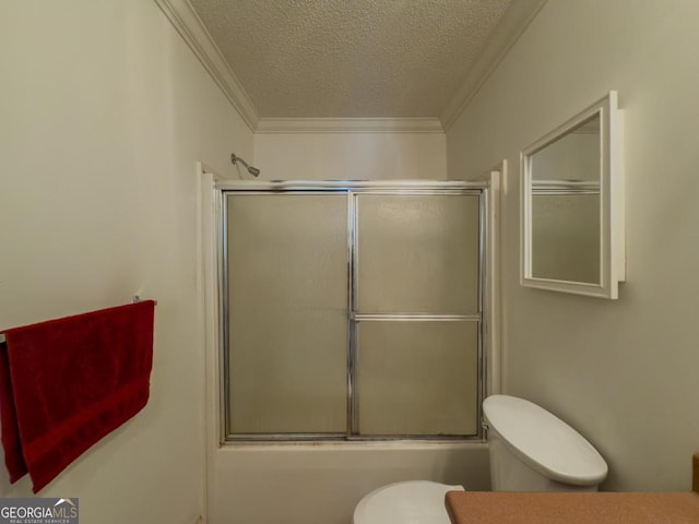 2188 Hi Roc Cir, Conyers, GA 30012 - full bath featuring vanity, toilet, a textured ceiling, enclosed tub / shower combo, and ornamental molding