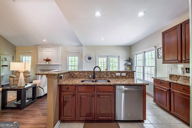 kitchen featuring a sink, stainless steel dishwasher, and a healthy amount of sunlight