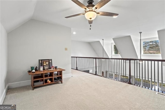 417 Lynne Cir, Alpharetta, GA 30009 - interior space featuring visible vents, baseboards, lofted ceiling, and carpet