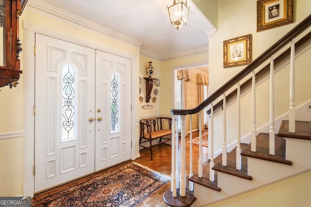 812 Burning Tree Ct SE, Marietta, GA 30067 - entrance foyer with stairway and crown molding