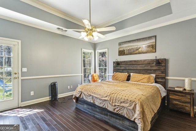5163 Holly Springs Dr, Douglasville, GA 30135 - bedroom featuring baseboards, a ceiling fan, wood finished floors, and crown molding