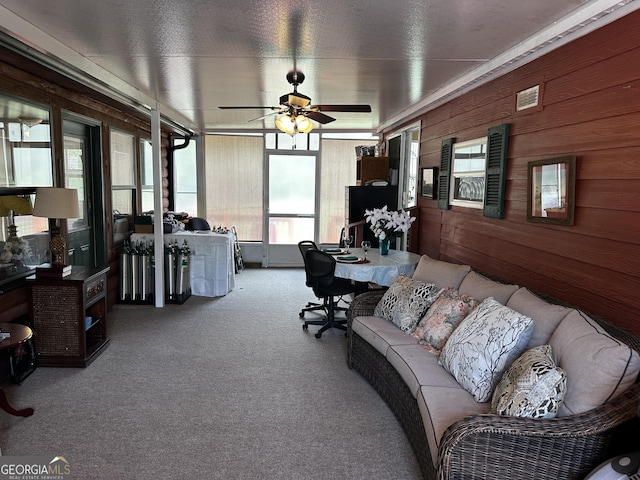 88 Fishtail Cir, Cleveland, GA 30528 - office with carpet, a ceiling fan, and wood walls