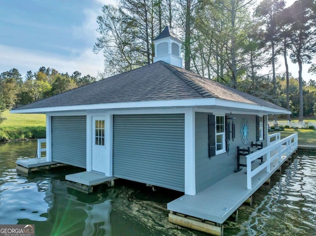 dock area with a water view