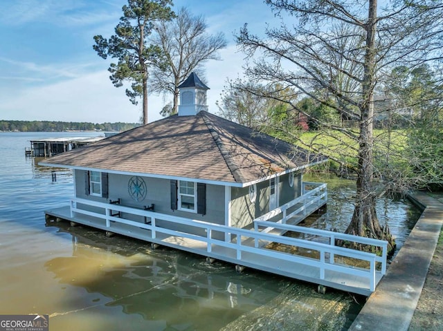 dock area with a water view