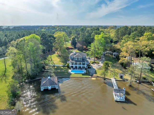 aerial view with a wooded view