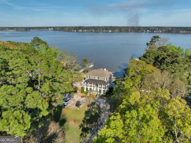 aerial view with a water view