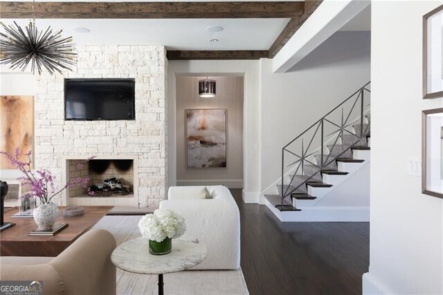 5495 Mount Vernon Pkwy, Atlanta, GA 30327 - living room featuring beam ceiling and wood finished floors