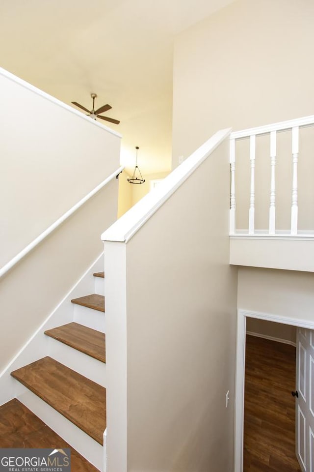 759 Oak Grove Rd, Carrollton, GA 30117 - stairway featuring wood finished floors and ceiling fan