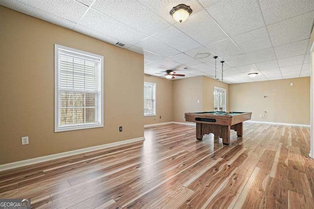 802 Eagle Glen Xing, Woodstock, GA 30189 - rec room with light wood finished floors, a paneled ceiling, billiards table, and a ceiling fan
