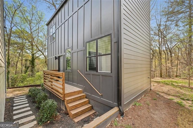 view of home's exterior with board and batten siding