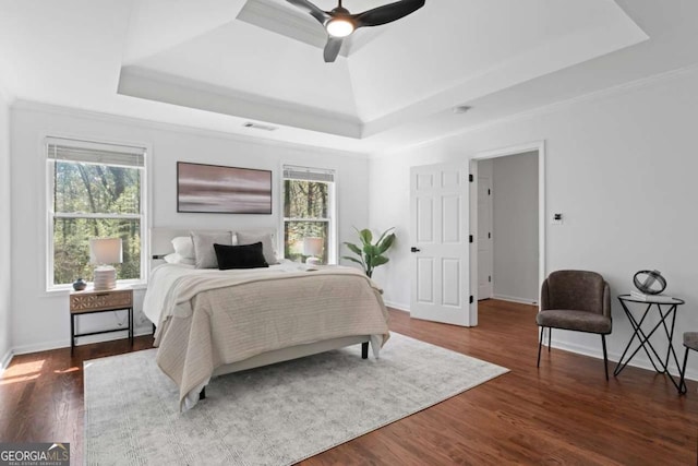 382 Deckner Ave SW, Atlanta, GA 30310 - bedroom featuring baseboards, dark wood-style flooring, visible vents, and a raised ceiling