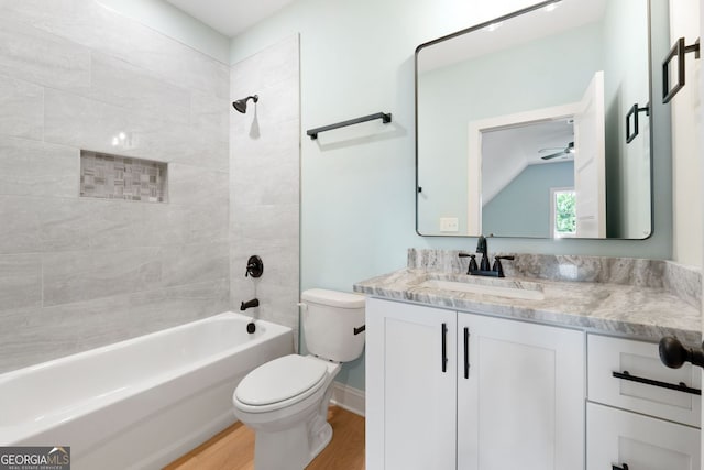 264 Community House Rd, Barnesville, GA 30204 - full bath featuring toilet, vanity, wood finished floors, and shower / bath combination