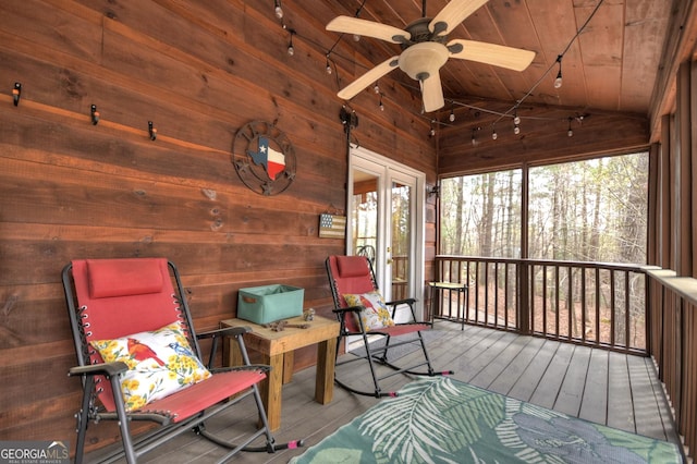 1301 Newport Dr, Ellijay, GA 30540 - sunroom / solarium featuring french doors, lofted ceiling, and ceiling fan