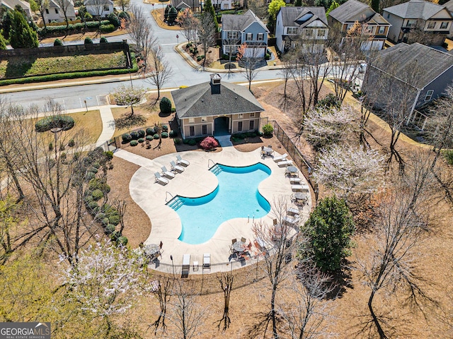 307 Montgomery Way, Woodstock, GA 30188 - community pool featuring a patio area, a residential view, and fence