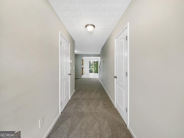 1005 Magnolia Gardens Walk, Mcdonough, GA 30253 - hall with baseboards, carpet floors, a textured ceiling, and arched walkways