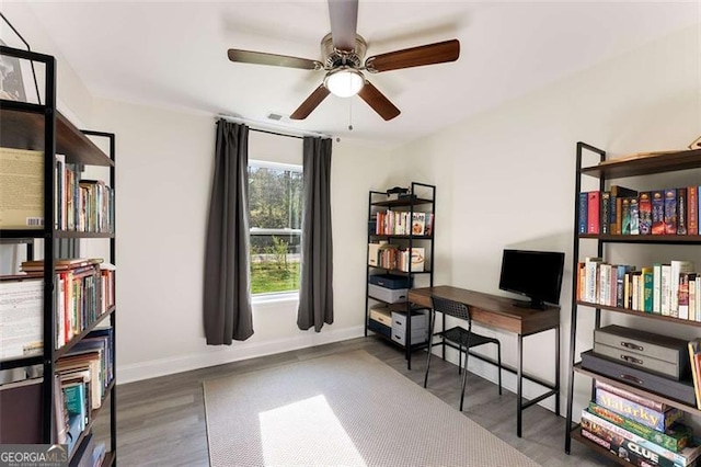 2374 Buchanan Hwy, Dallas, GA 30157 - office area with wood finished floors, baseboards, and ceiling fan