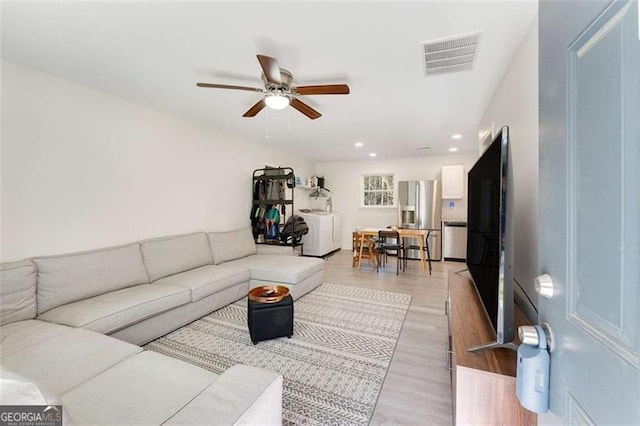 2374 Buchanan Hwy, Dallas, GA 30157 - living area with light wood-style flooring, ceiling fan, visible vents, and recessed lighting