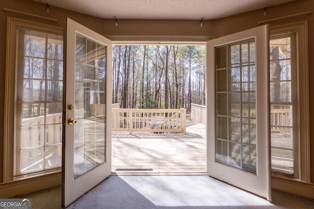 115 Flagstop Run, Fayetteville, GA 30215 - doorway featuring carpet floors, french doors, and a textured ceiling