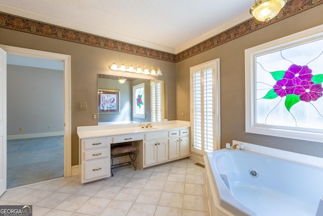 115 Flagstop Run, Fayetteville, GA 30215 - full bath featuring vanity, a jetted tub, crown molding, and tile patterned floors